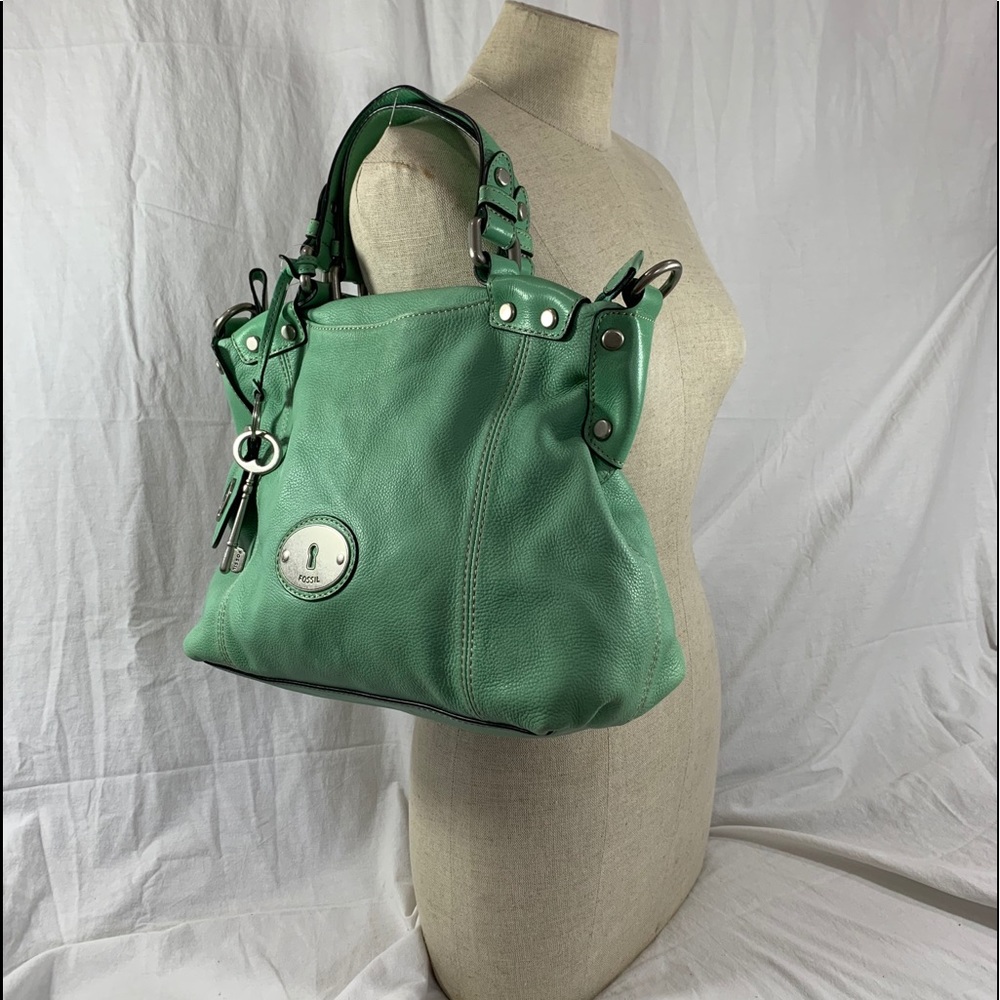 FOSSIL mint green leather handbag purse retro